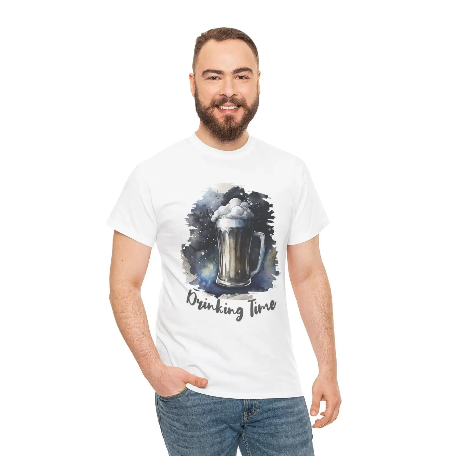 Funny Drinking Time Beer Mug Watercolor T Shirt Lover Party Day  vintage Washed graphic homme Stylish Slightly Versatile
