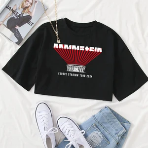 Ramms+ein Europe Tour 2024 Girls O-Neck Casual Women Crop Shirts