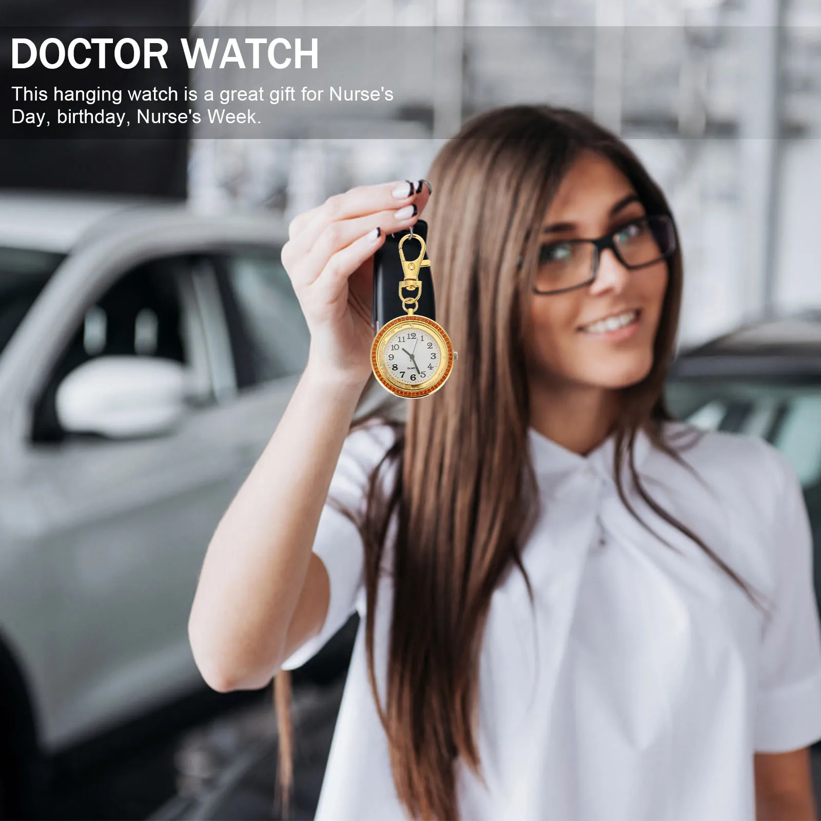 

1Pcs Portable Key Ring Watchrhinestone Embellishedsecure Keychain Attachmentstylish Nurse Present Keychain Pocket Watch