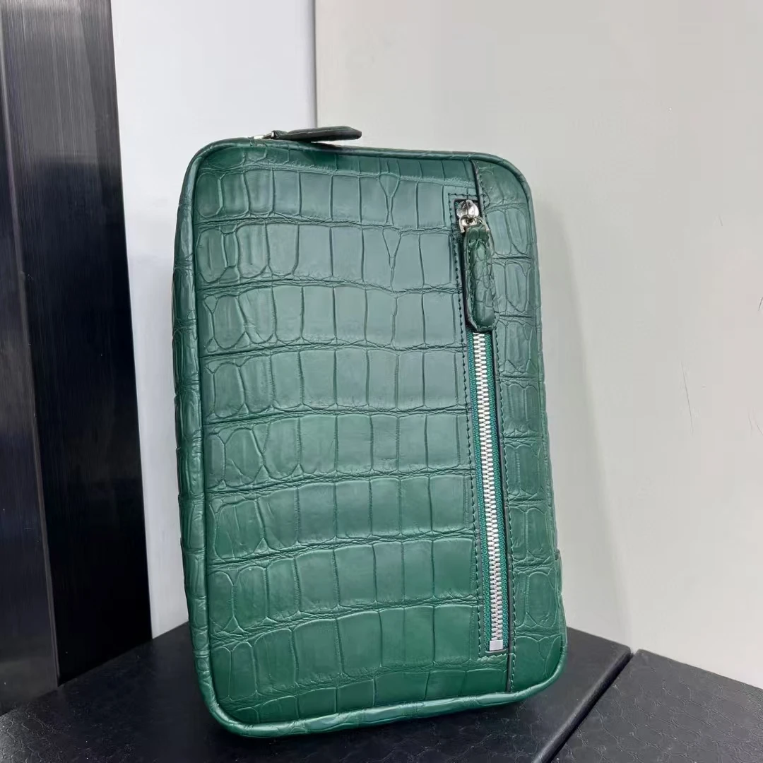 Calidad de lujo 100% cuero de cocodrilo real genuino piel del vientre hombres bolsa cruzada bandolera de piel de cocodrilo tamaño pequeño azul