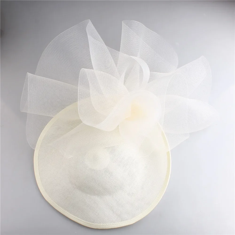 Ivory Big Women Milliery Hats Bride Wedding Mesh Fascinator Hats With Hair Clip Ladies Formal Church Headpiece Cocktail Headwear