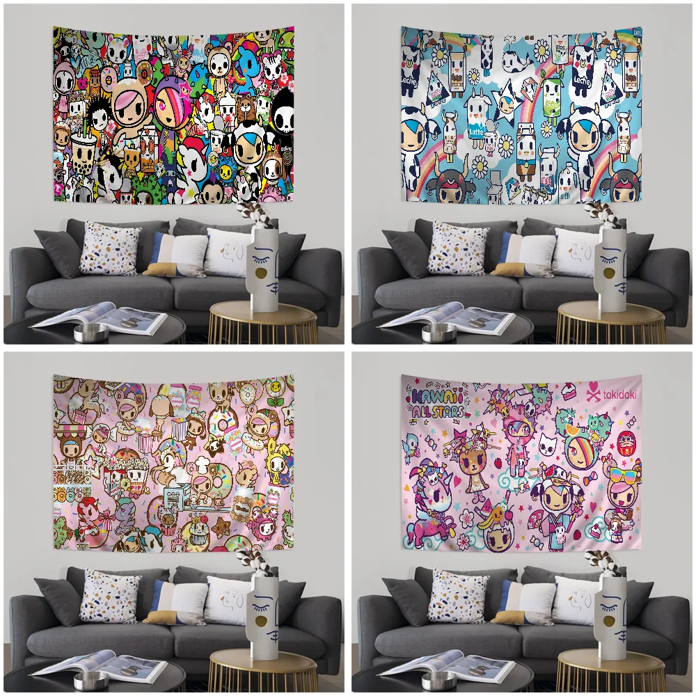 Japan Tokidoki Colorful Tapestry Wall Hanging Hippie Flower Wall Carpets Dorm Decor Japanese Tapestry