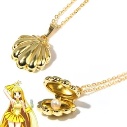 Gold Color Cartoon Pearl Shell Charms Fan-shaped Necklace for Women Girl Clavicle Chain Open Close Pendant DIY Jewelry Accessory