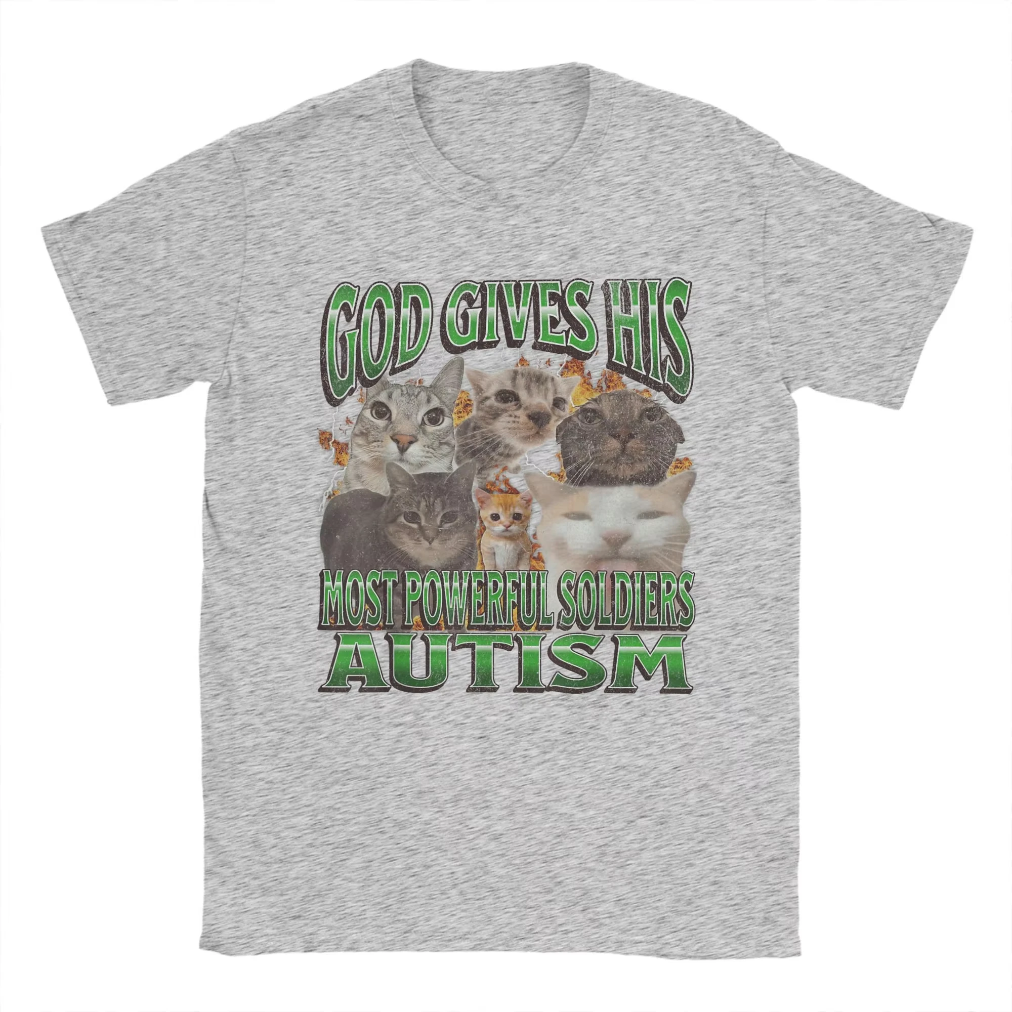 الرجال الله يعطي له أقوى التوحد مضحك القط ميمي تي شيرت بلايز الصيف قصيرة الأكمام تي شيرت س الرقبة Harajuku تي شيرت