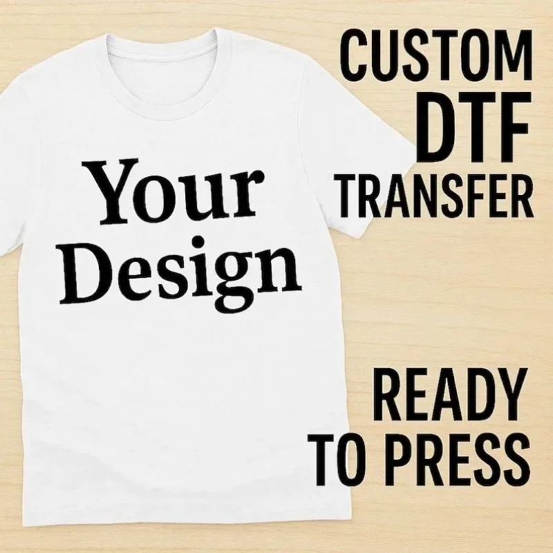 50Pcs Custom Logo DTF Heat Transfer Stickers Film Iron on Transfers Patches for Clothing Hats Bags DIY Personalized Decoration