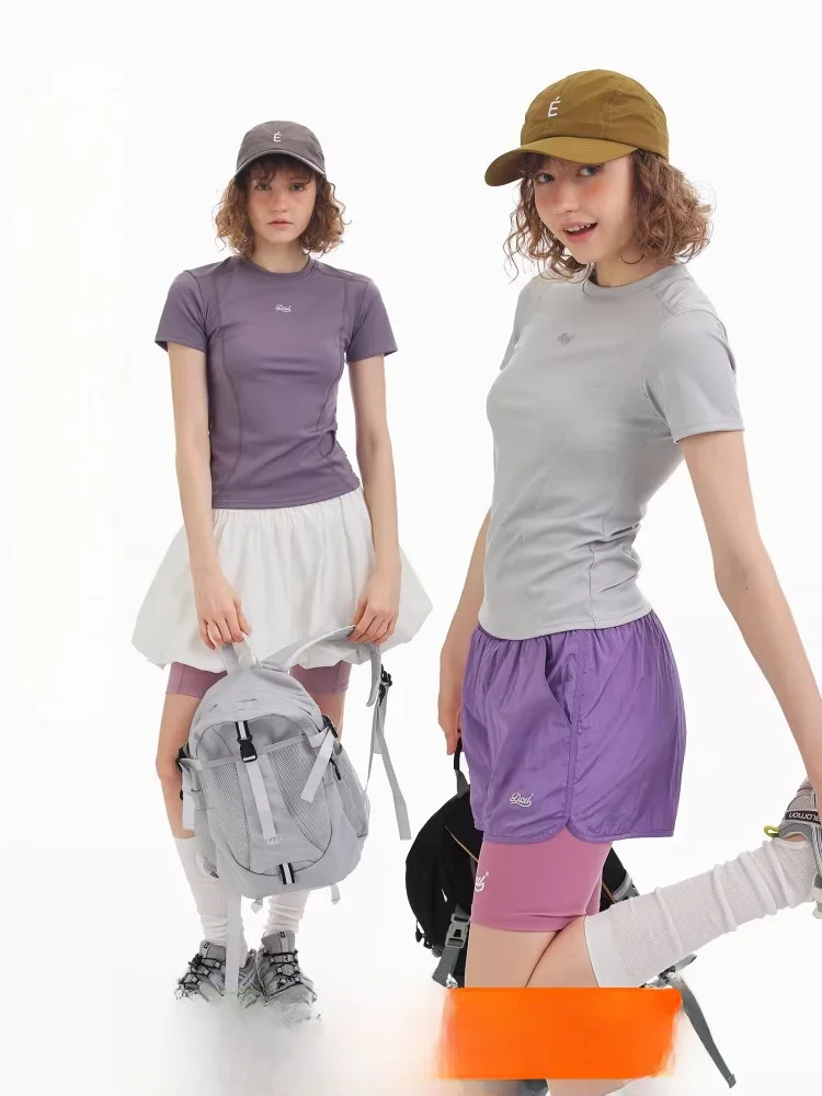 

Дышащая футболка DSU из нейлона и спандекса с коротким рукавом, облегающая, для спорта, походов, похудения, летняя, для повседневной носки, с круглым вырезом