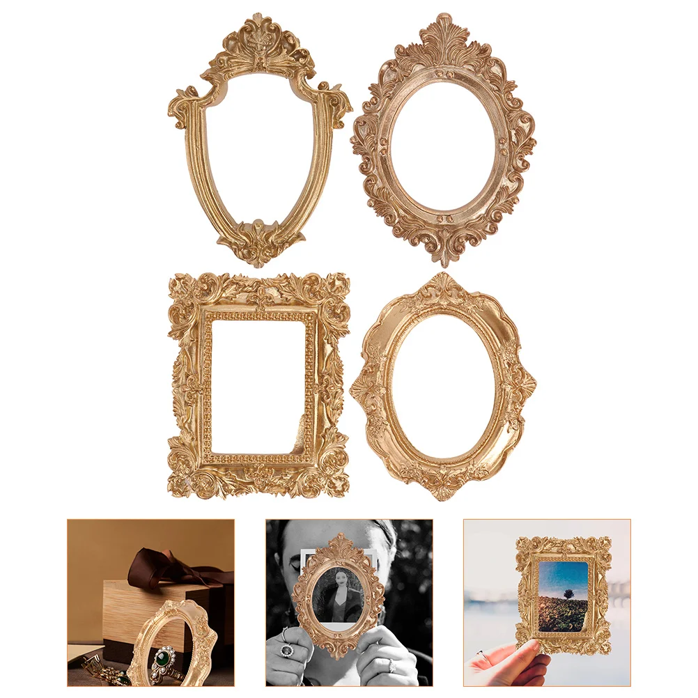 

4 Pcs Decorative Ornaments Picture Frames Kit Photo Display Decorate Vintage Golden Prop Resin Family