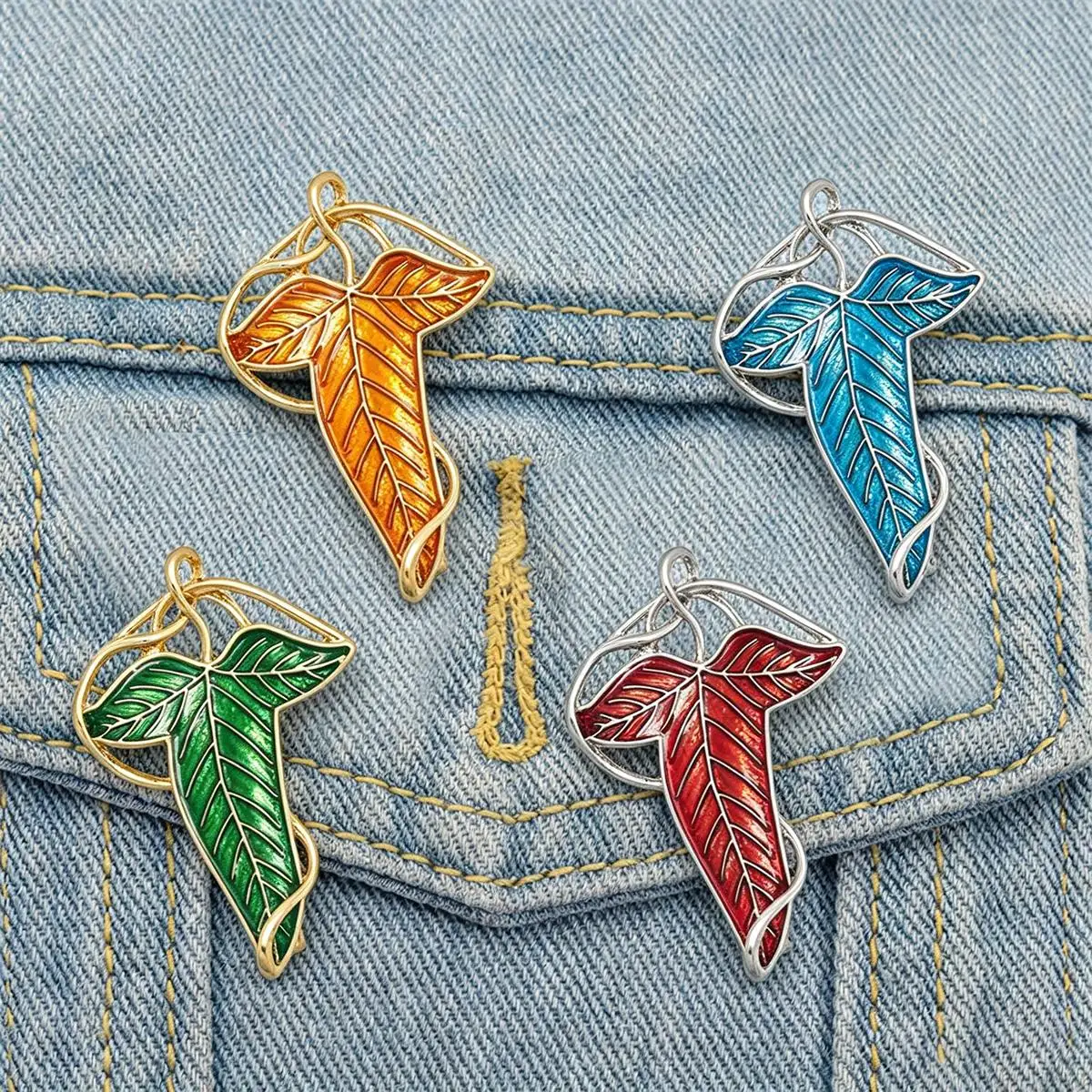 Movie Peripheral Green Leaf Enamel Brooch Backpack Lapel Pin Metal Badge Cosplay Clothing Accessories Jewelry Gifts