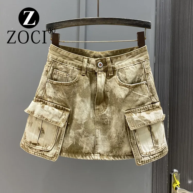 

[ZOCI] 2024 Summer New Clothing, Style Girl, High Waist Slimming, Niche Workwear, Pocket Half Skirt, Denim Short