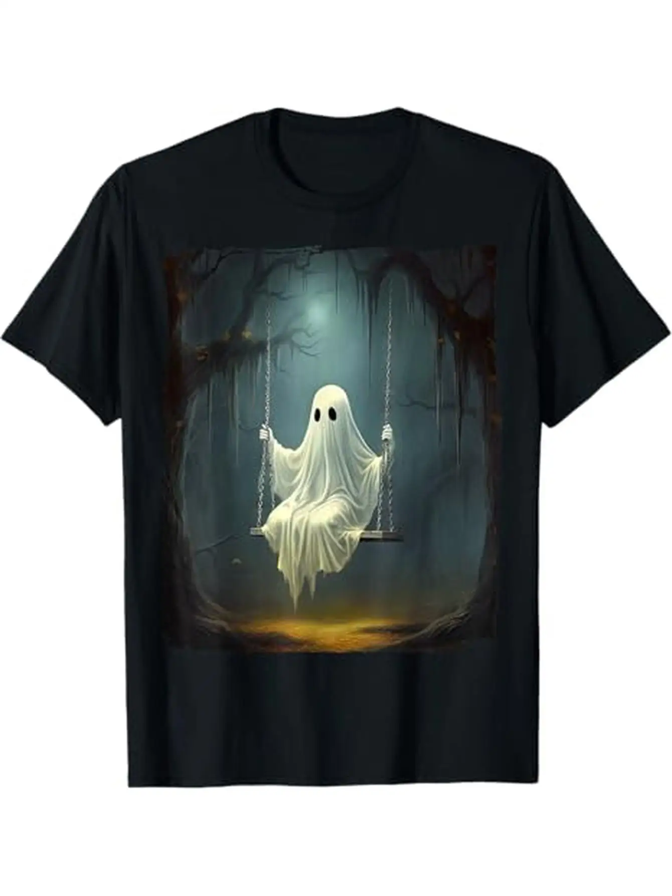 Vintage Flower Ghost in the Forest Hanging Chair Horror Halloween T-Shirt, 100%, Halloween Thanksgiving Christmas Gift, Suitable for Men Women Family Friends, S-XXXL, Black