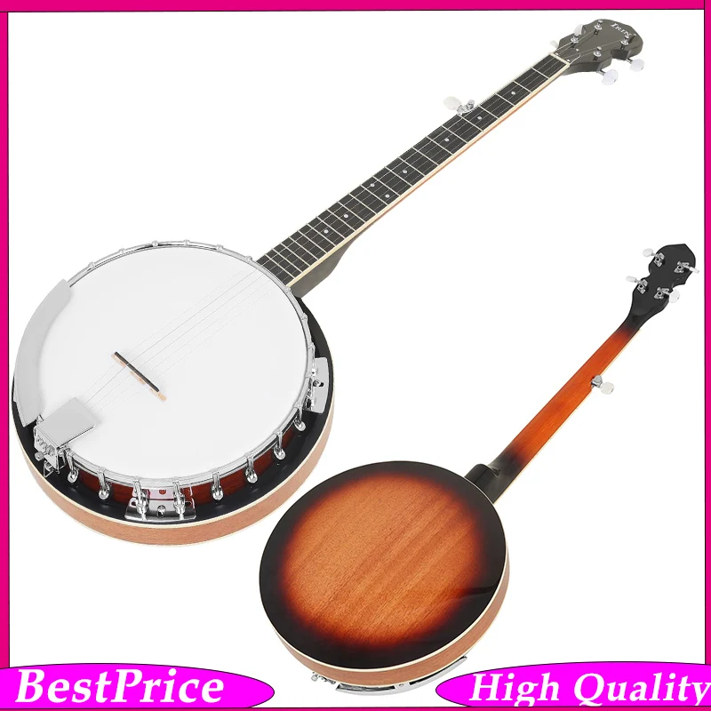 IRIN 11 Inch 5 String Banjo Mahogany Rim Two Tone Binding Standard Resonator Banjo Rich Warm Tone Bluegrass Folk Instrument