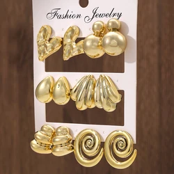 6 Pairs Punk Geometry CCB Stud Earrings Creative Water Drop Heart Earrings for Women Charm Daily Versatile Party Jewelry