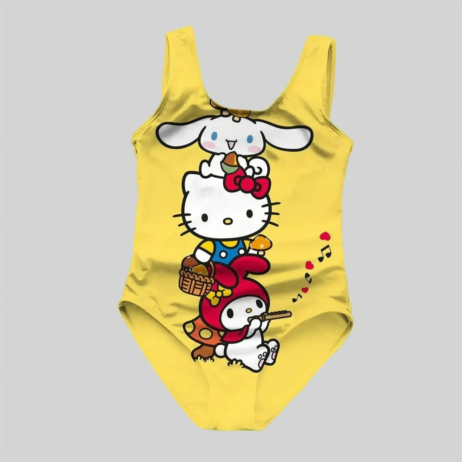 Mini Girls One-Piece Swimsuit Fashion Hello Kitty And Friends Cartoon Print Swimsuit Ladies Sleeveless Swimsuit Family Suit