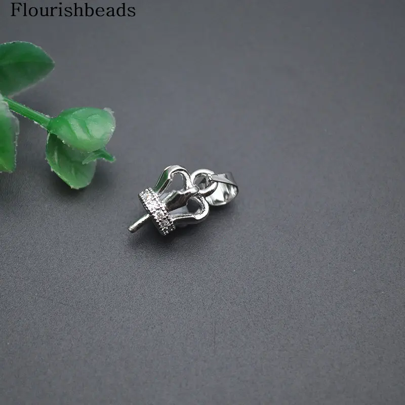 20pc Good Quality Crown Shape Pin Style Metal Bead Caps Bail fit Hole Pearl Stone Pendant Making Jewelry Accessories