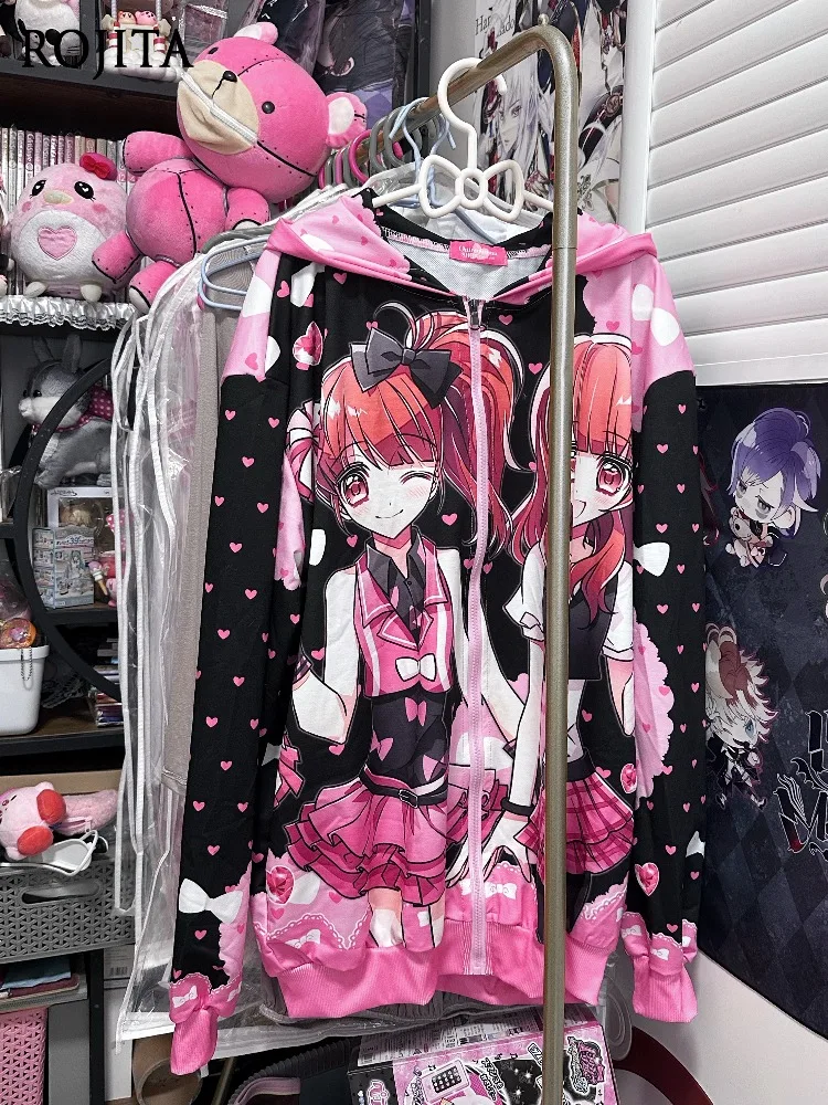 

Толстовка с капюшоном в стиле аниме с длинным рукавом и мультяшным принтом, свободная толстовка на молнии, куртка в японском стиле, женская одежда, толстовка с капюшоном