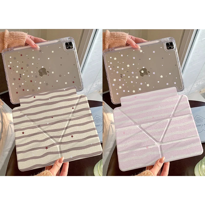 

Чехол с желто-розовыми полосками и звездами для iPad Pro 11 M2 M3 M4 M5 A16 2025 Air4 5 6 7 12.9/13/9.7/10.2/10.5/9.7 дюймов 5-го, 6-го, 7-го, 8-го, 9-го, 10-го, 11-го поколений