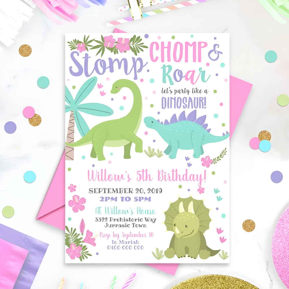 20pcs Dinosaur Birthday Invitations, Child Birthday Invitation Card, Boy Birthday Invitation Card, Birthday Invitations for Girl