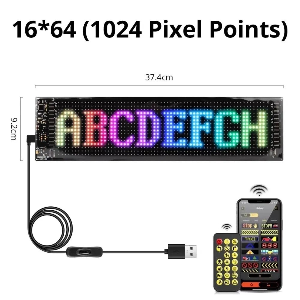 RGB LED Car Decor Advertising Logo Lights DIY Flexible Screen Scrolling Advertising Light Warning Light Auto DIY Light Bar