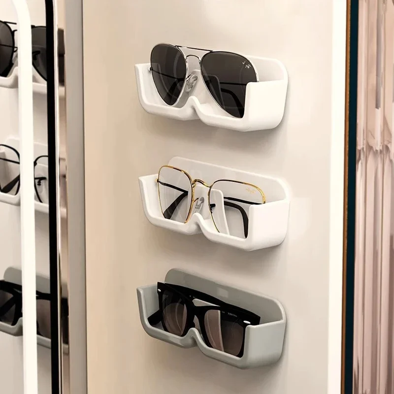 

2pc Glasses Storage Rack Sunglasses Display Rack Wardrobe Organizer Wall-mounted Punch-free Cloakroom Sunglasses Organizer Shelf