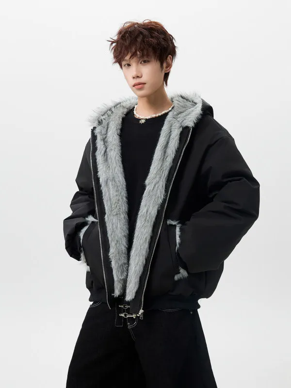 

TANGZ Studio Thiened Hooded Cotton Jaet Men's American Retro Couple Warm Cotton Clothes Winter Leisure Long Sve Zipper