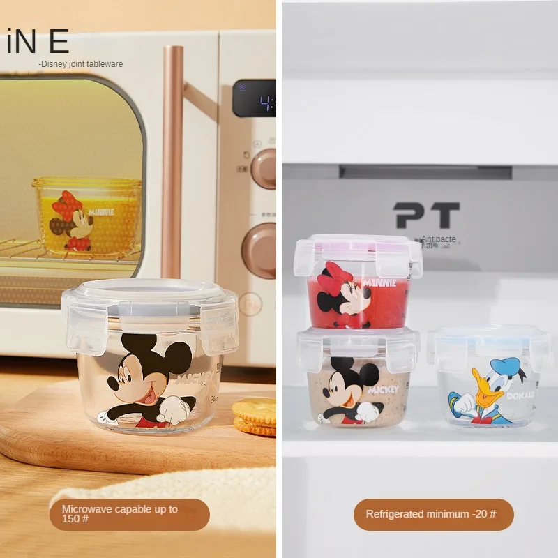 Disney Mickey Mouse Donald Duck Cartoon Cute Kawaii Fresh Keeping Bowl Student Glass Lunch Box Soup Cup Heating Lunch Box Seal