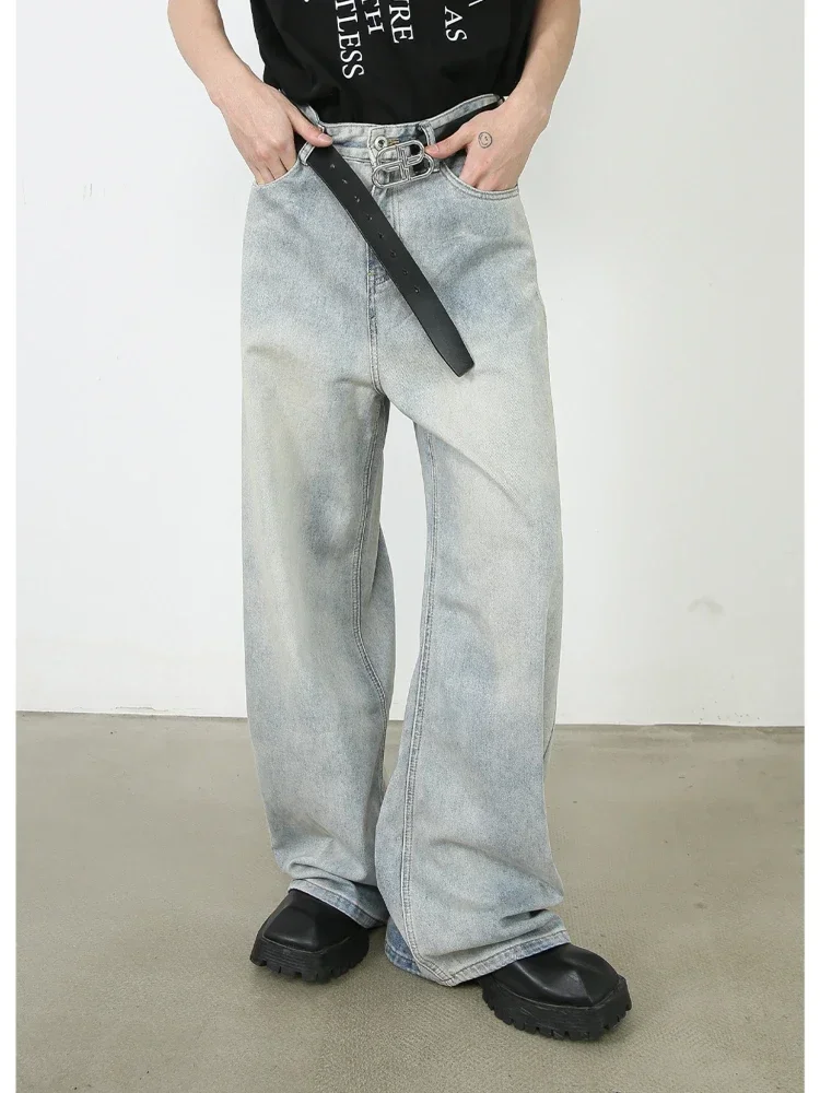 

Jeans Men Denim Pant Long Pants Straight Trousers Casual Loose Regular Button Pocket High Waist Splice Autumn Winter 2024