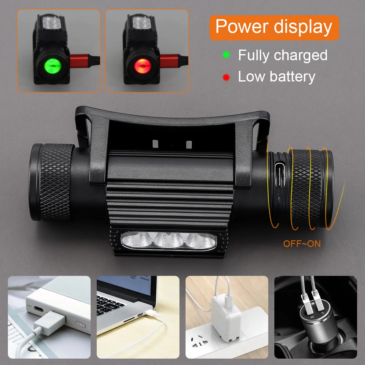 HL01 2420LM 5 LED USB tipo C faro recargable con 6 modos de luz y brillante 130M Beam soporte 180 ° ajuste tapa de la lámpara