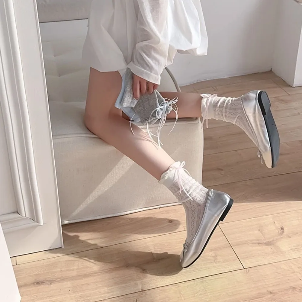 لينة لطيف القوس الحلو لوليتا رقيقة الجوارب تنفس شبكة Bowknot الجوارب بلون الجوارب الطويلة الصيف