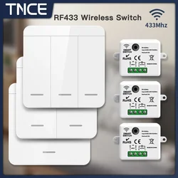 TNCE RF433 Relay Receiver,Wireless Light Switch 433Mhz Mini Remote Control,1/2/3Gang Wall Transmitter Switch, Led Lamp Fan Smart