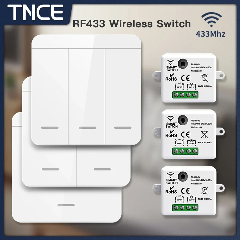 Odbiornik przekaźnika TNCE RF433, bezprzewodowy włącznik światła 433Mhz Mini pilot, 1/2/3Gang przełącznik nadajnika ściennego, inteligentny wentylator lampy Led