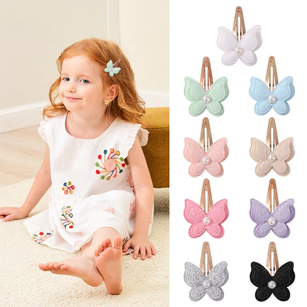 1pc Girls pearl butterfly BB Clip Hairpin Hair Clip Cute Powder Hairgrip New Children Headdress shiny Hair Accessories wholesale