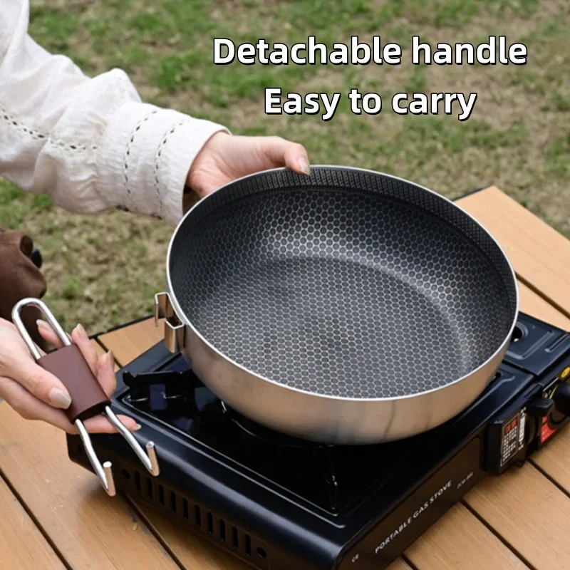 Detachable Handle 316 Stainless Steel Wok Pan Portable Outdoor Cookware for Camping Picnic Hiking and Backpacking  Frying Pan