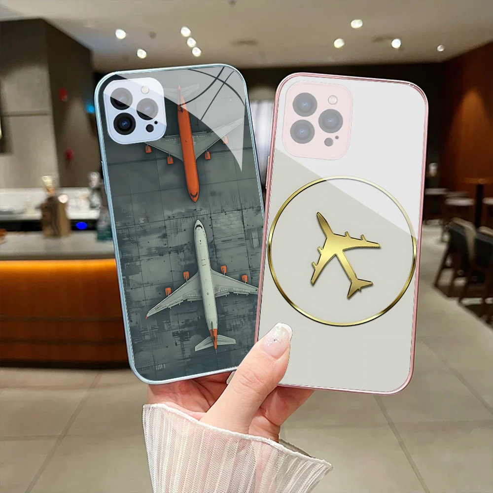 

Airplane Phone Case For IPhone 15 14 13 12 Mini 11 Pro Max X XS XR 6 7 8 SE Plus Glass Hard Cover