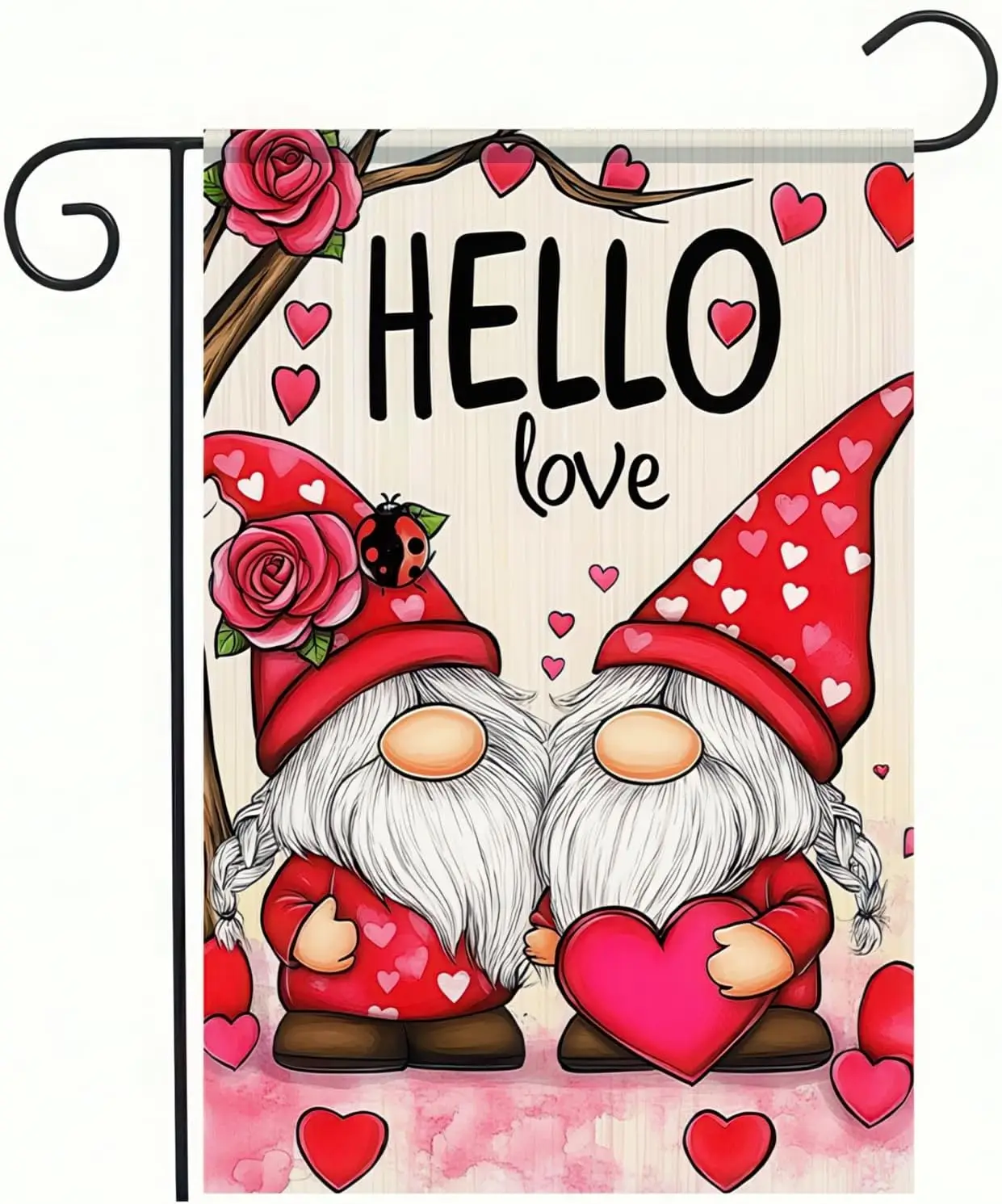 Valentine's Day Garden Flags For Outside 12x18 Double Sided, Happy Valentine Hello Gnome Garden Flag Love Heart Banner S ZZA SSL