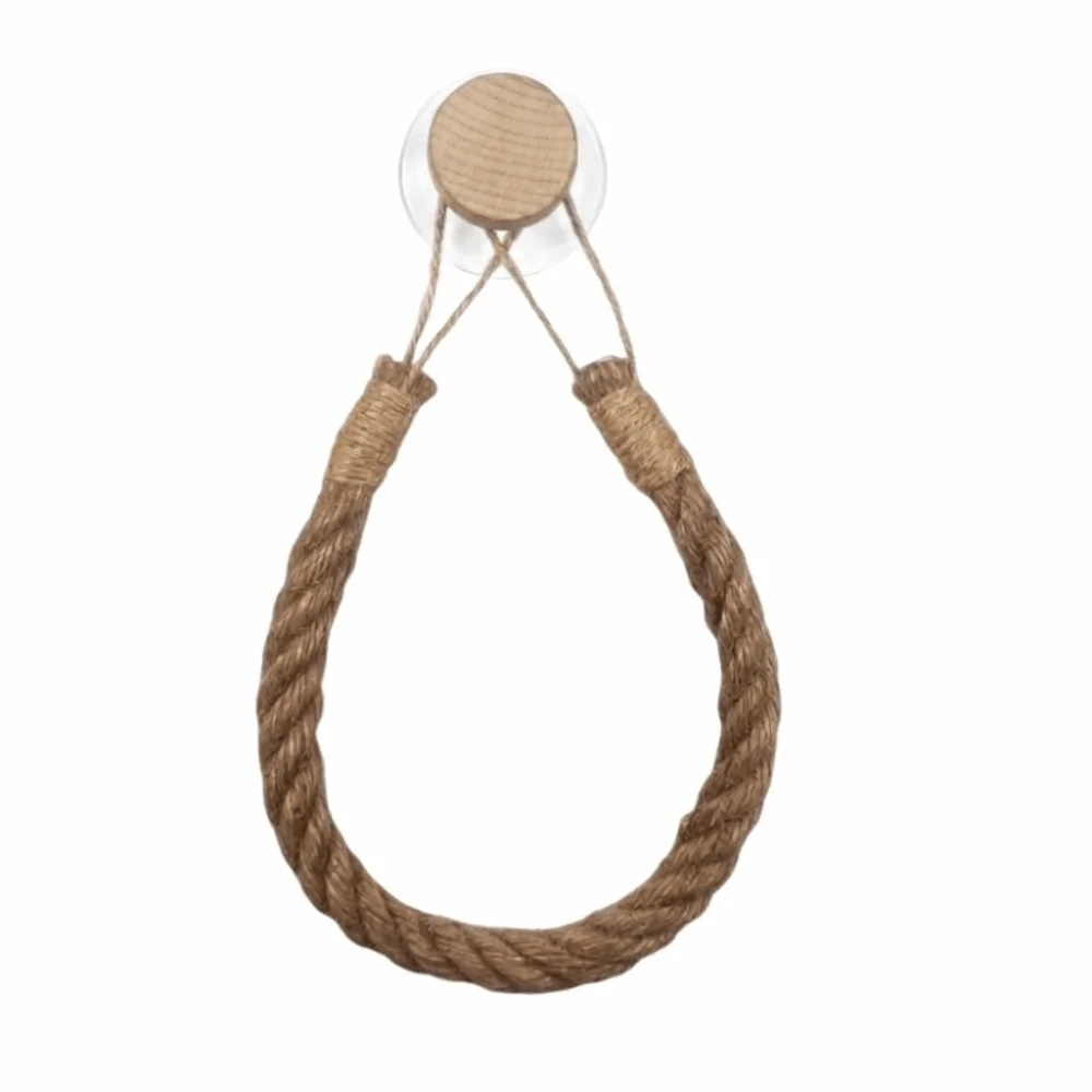 No-Drill Toilet Paper Wood Hook Natural Hand-Woven Jute Rope Tissue Holder Eco-Friendly Rustic