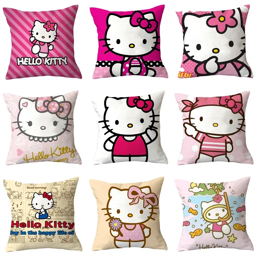 Sanurgente-Taie d\'oreiller décorative Hello Kitty, dessin animé, personnages d\'anime, impression Kawaii, produit ménager, chambre à coucher, canapé