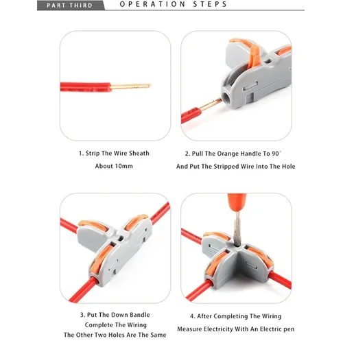 Imagen 2 del producto Conector de cable de empuje Universal bloque de terminales tipo T 2 3 4 vías para luz LED divisor de cableado eléctrico doméstico conexión rápida