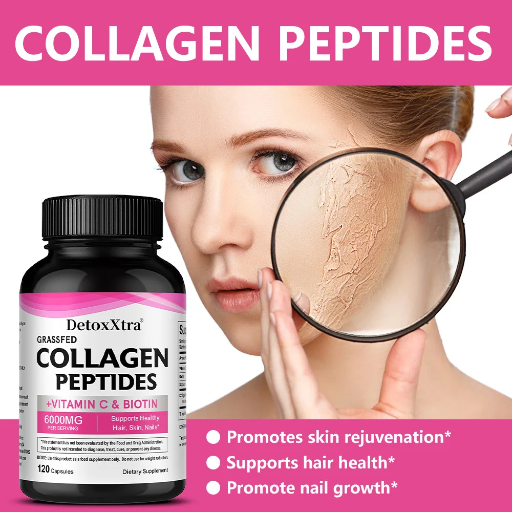 Collagen Peptide Capsules with Vitamin C & Biotin, Supports Skin, Hair, Nail, Bone & Joint Health, Digestion, Antioxidant