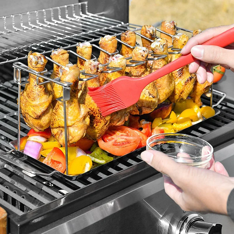 Chicken Leg Wing Grill Rack Folding Barbecue Rack Oven Roaster Stand BBQ Chicken Drumsticks Holder 2PCS