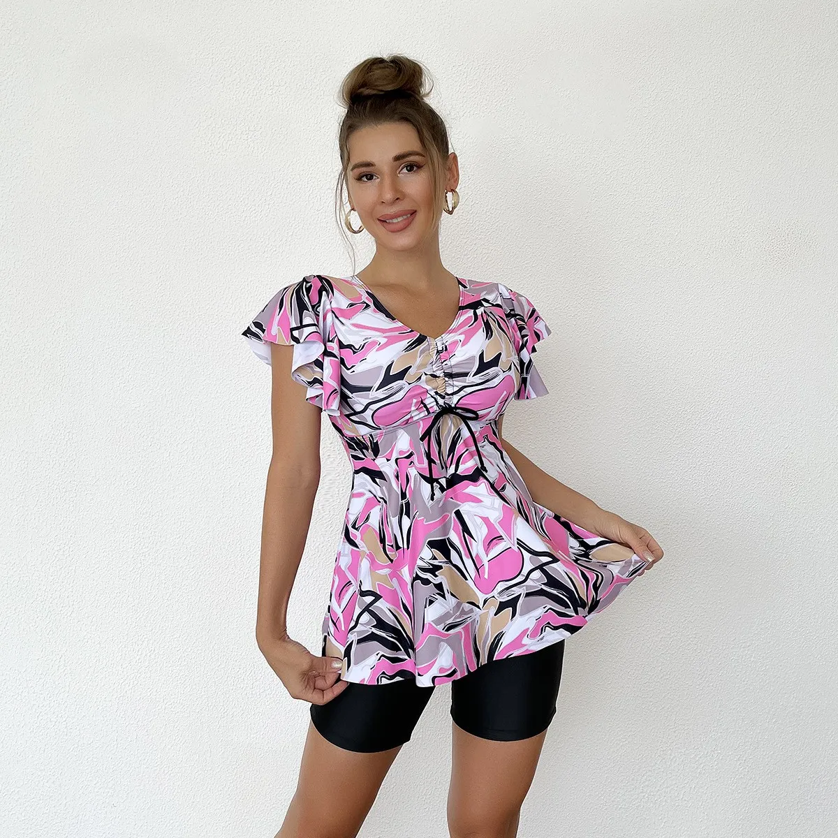 جديد المرأة طباعة بيكيني قطعة واحدة ملابس السباحة شقة البطن تغطي Tankini مجموعة السباحة زي خمسة أرباع Sve Cetition #2