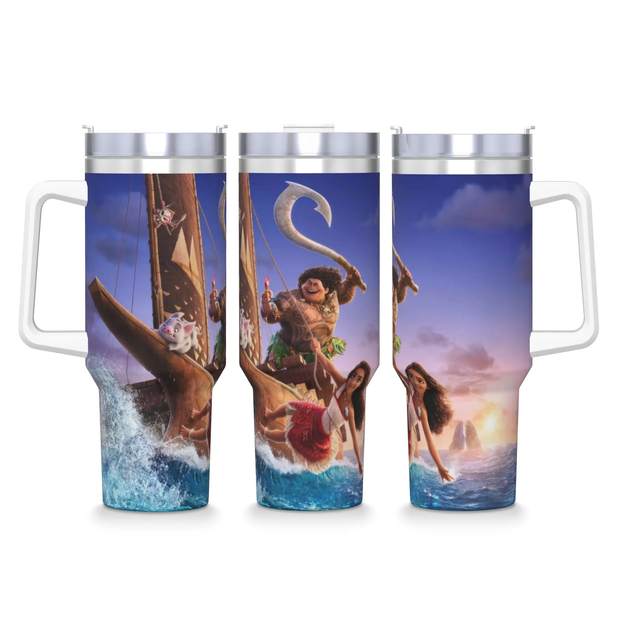 

Stainless Steel Tumbler Moana 2 Movie Poster Mugs Cup With Straws Travelist Cold and Hot Water Bottle Heat Preservation Mug