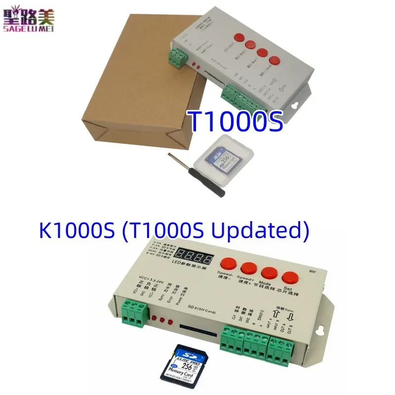 

T1000S K1000S (обновление T1000S) SPI Pixel RGB контроллер DC5/12/24V SD-карта для IC DMX512 WS2811/2812/2815 APA102 Светодиодная лента стандарта