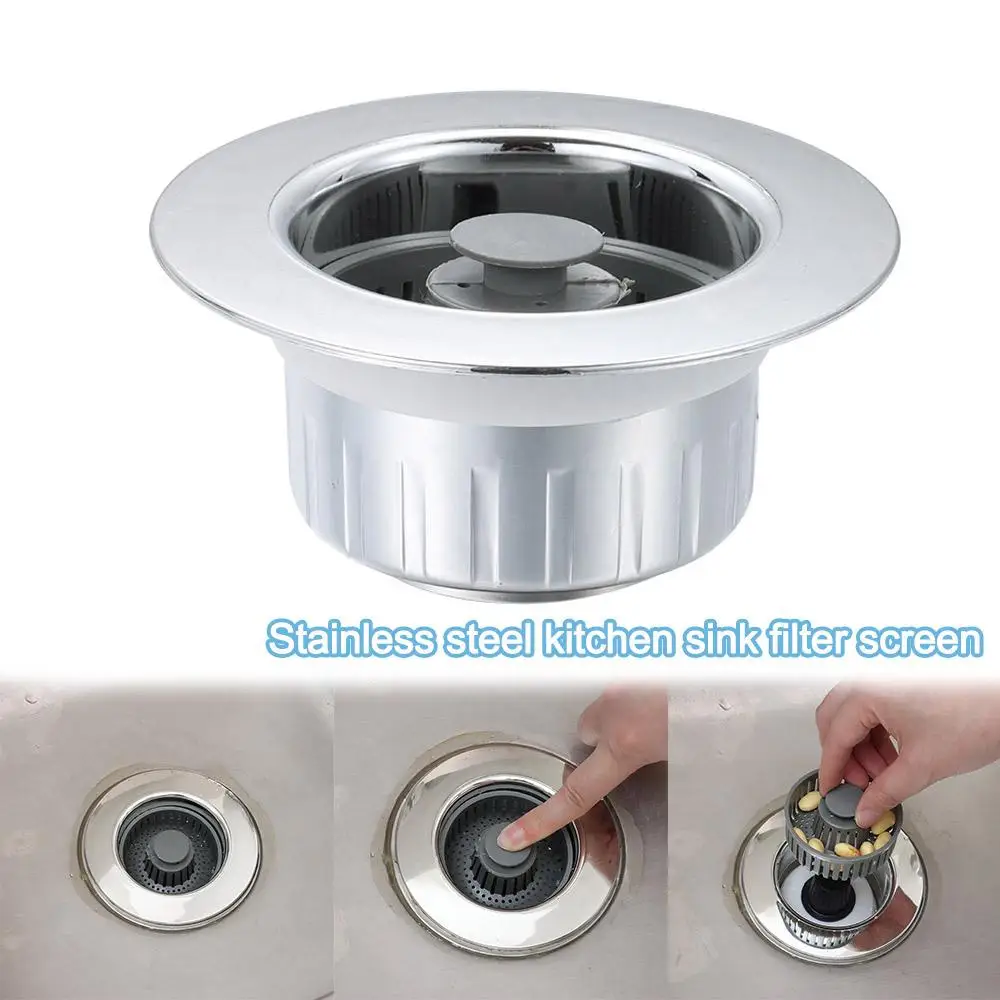 3 in 1 Kitchen Sink Drain Strainer Stainless Steel Pop-up Sink Plug Anti-Clog Sink Food Catcher Basket