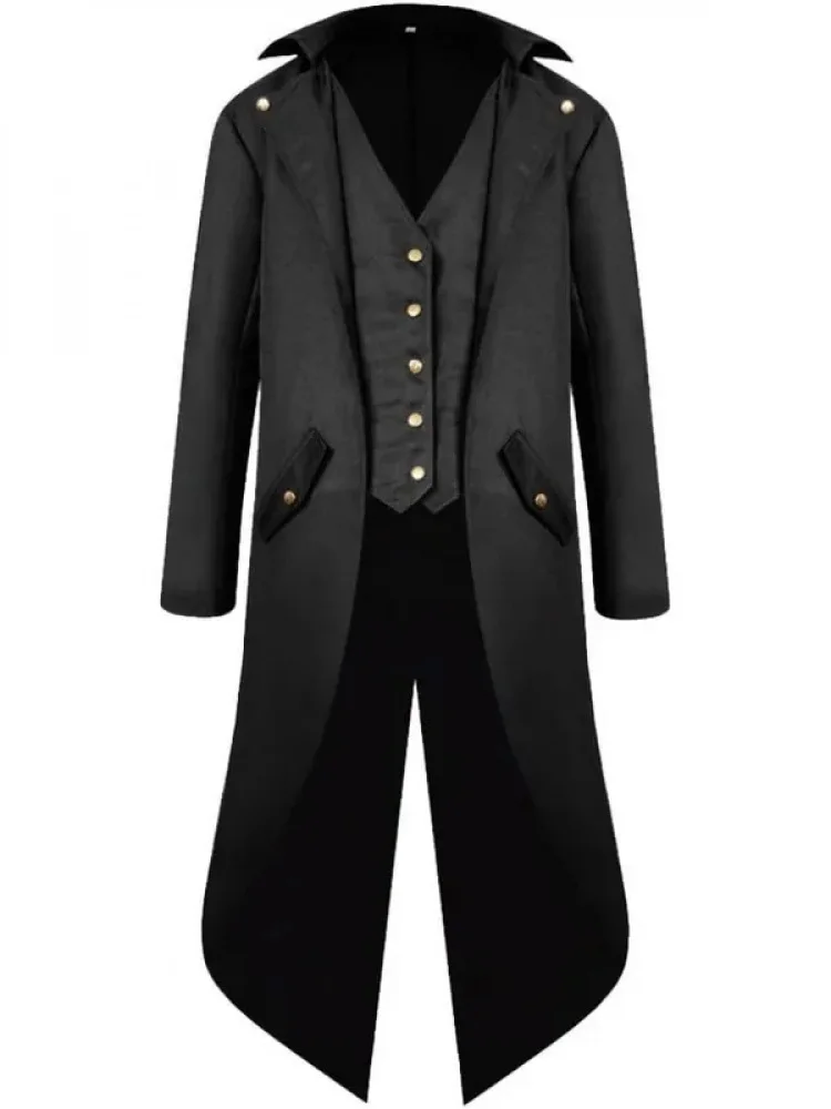 Men's Steampunk Vintage Tailcoat Jacket Gothic Victorian Frock Coat Uniform Halloween Costume