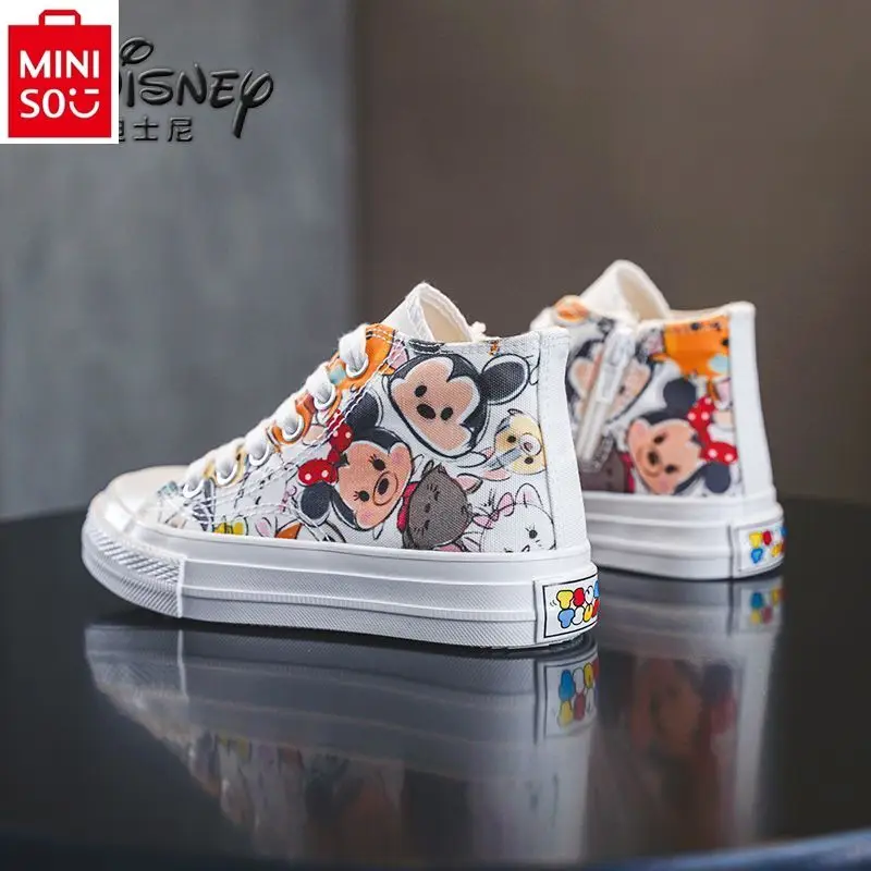 MINISO Disney Cartoon Mickey Mouse High Top Little White Shoes Soft Sole Non-slip Breathable Children's Casual Canvas Shoes