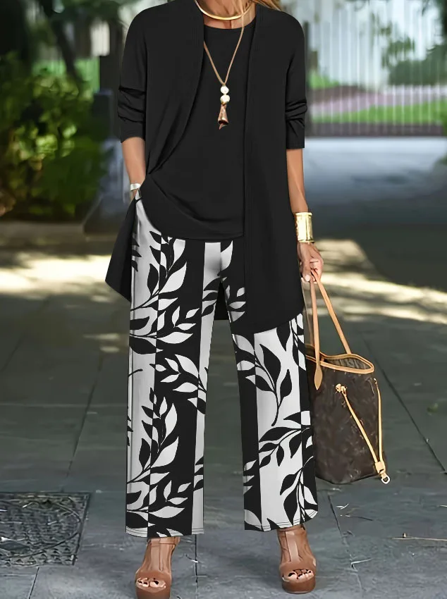 

New Women's Casual Suit Autumn Winter Solid Color Fashionable Daily Comfortable Long-sleeved Tops Trousers Vest Three-piece Set