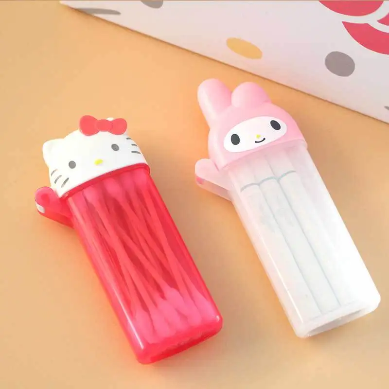 Kawaii sanrio acessórios dos desenhos animados olá kittys minha melodia cotonete de algodão caixa bonito beleza resina caixa de armazenamento titular meninas presente