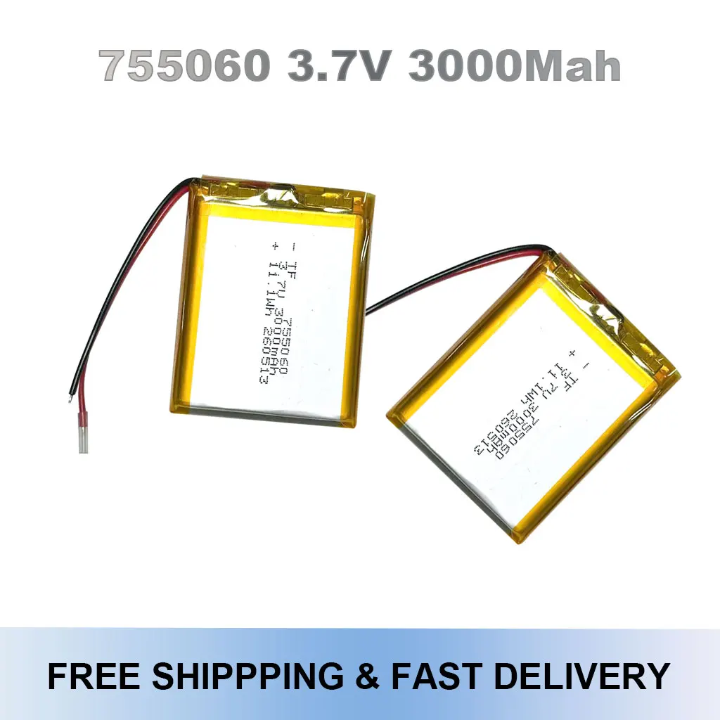 

3.7V 3000mAh Lipo Polymer Lithium Rechargeable Battery Cells For GPS Power Bank Tablet PC PAD PDA Laptop speaker recorder 755060