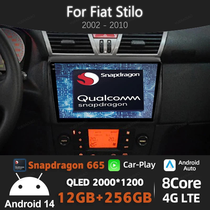 Android 14 Car Radio For Fiat Stilo 2002 2003 2004 - 2010 Carplay Auto Multimedia Stereo Video Player GPS NAVI QLED WIFI 4G 2DIN