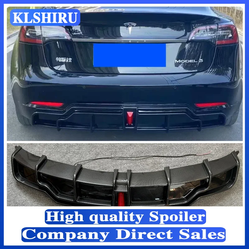 For Tesla Model 3 2018-2023 4-Door Rear Bumper Diffuser Lip ABS Carbon Fiber Look Car Boot Splitter Guard Spoiler Plate